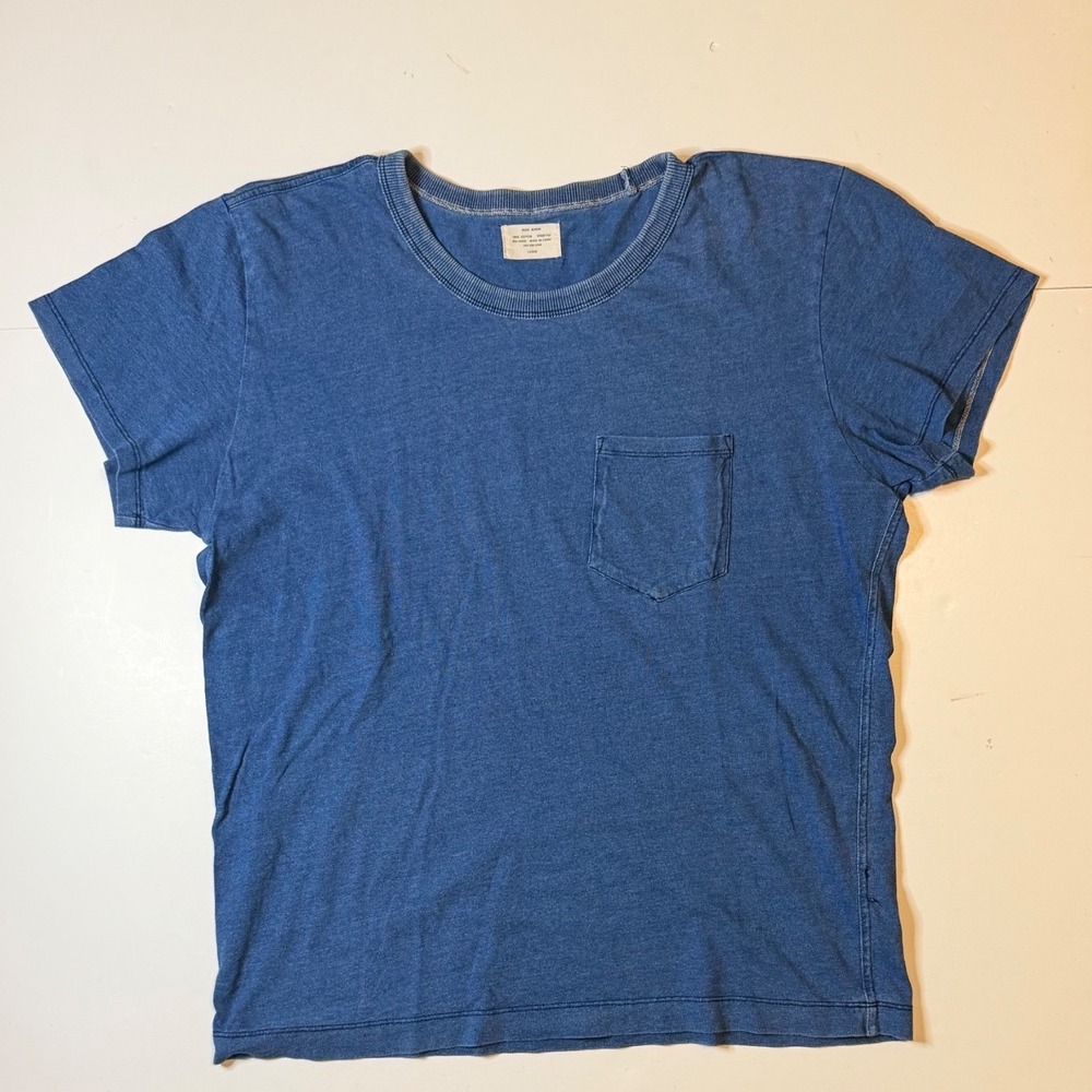 Buck Mason Pocket Tee Indigo Dipped Mens L Cotton Short Sleeve Crewneck